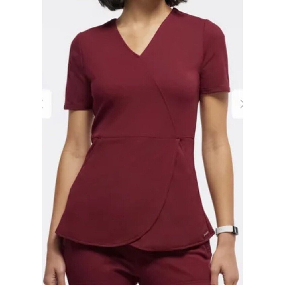 Jaanuu Tulip Womens Medical Scrub Top Wine Maroon crimson Small J96203 - Picture 9 of 9